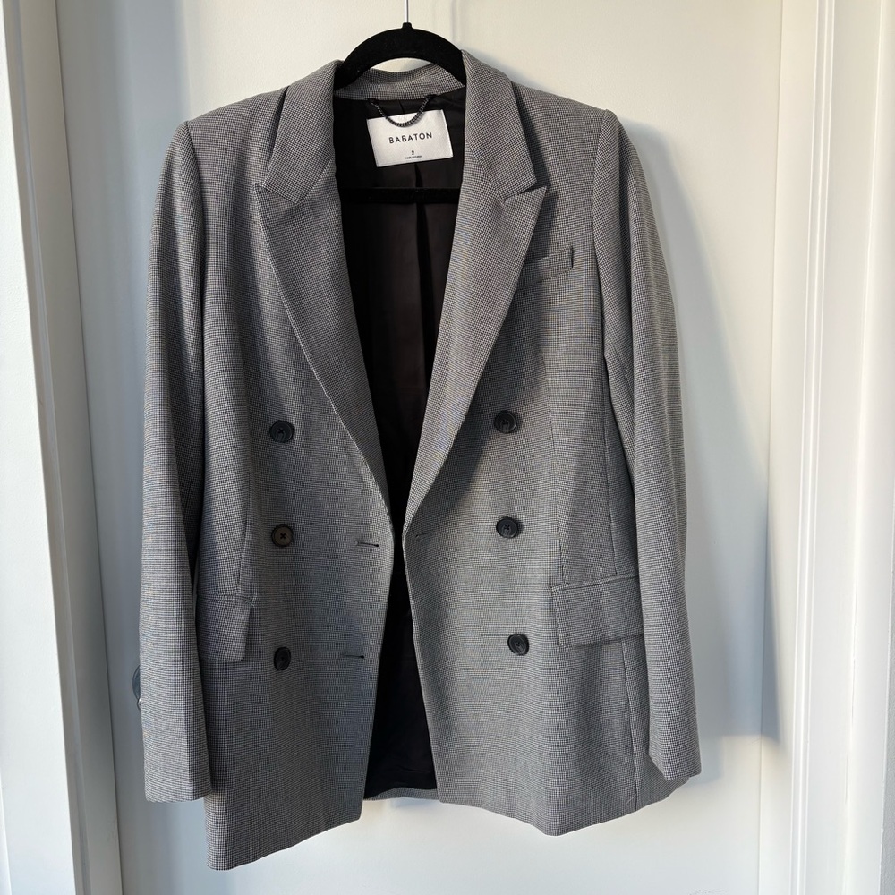 Babaton by Aritzia Grey Checkered Double-Breasted Blazer Size 2